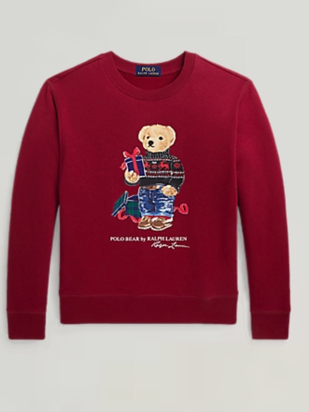 Polo by Ralph Lauren Boys Burgundy Christmas Holiday Polo Bear Crewneck Sweater